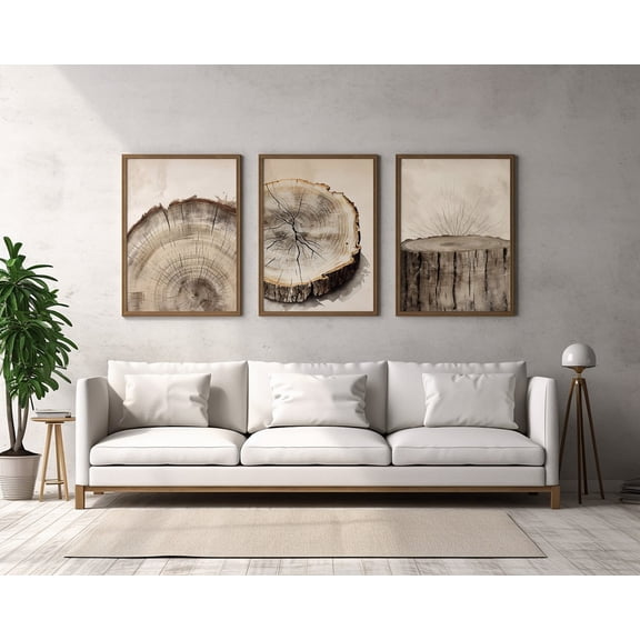 Nordic Tree Ring Abstract Wall Art Set 3 Unframed Paper Print 16x24