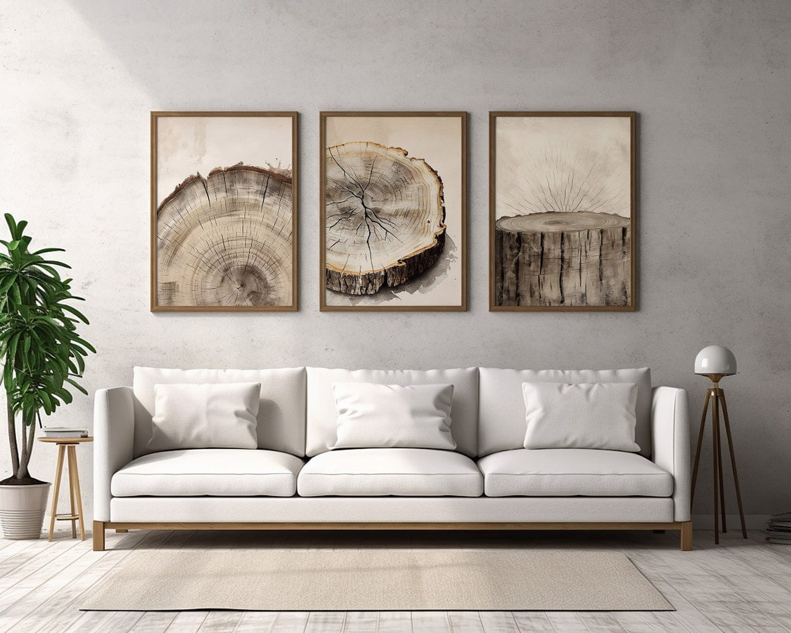 Nordic Tree Ring Abstract Wall Art Set 3 Unframed Paper Print 8x12 ...