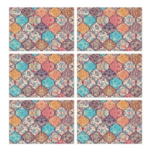 Nordic Tribal Boho Flax Placemats Set of 6, 12x18 Inch Rustic Vintage Table Mats, Washable Artistic Ethnic Style Decor for Farmhouse Dining Room and Bohemian Kitchen Setup