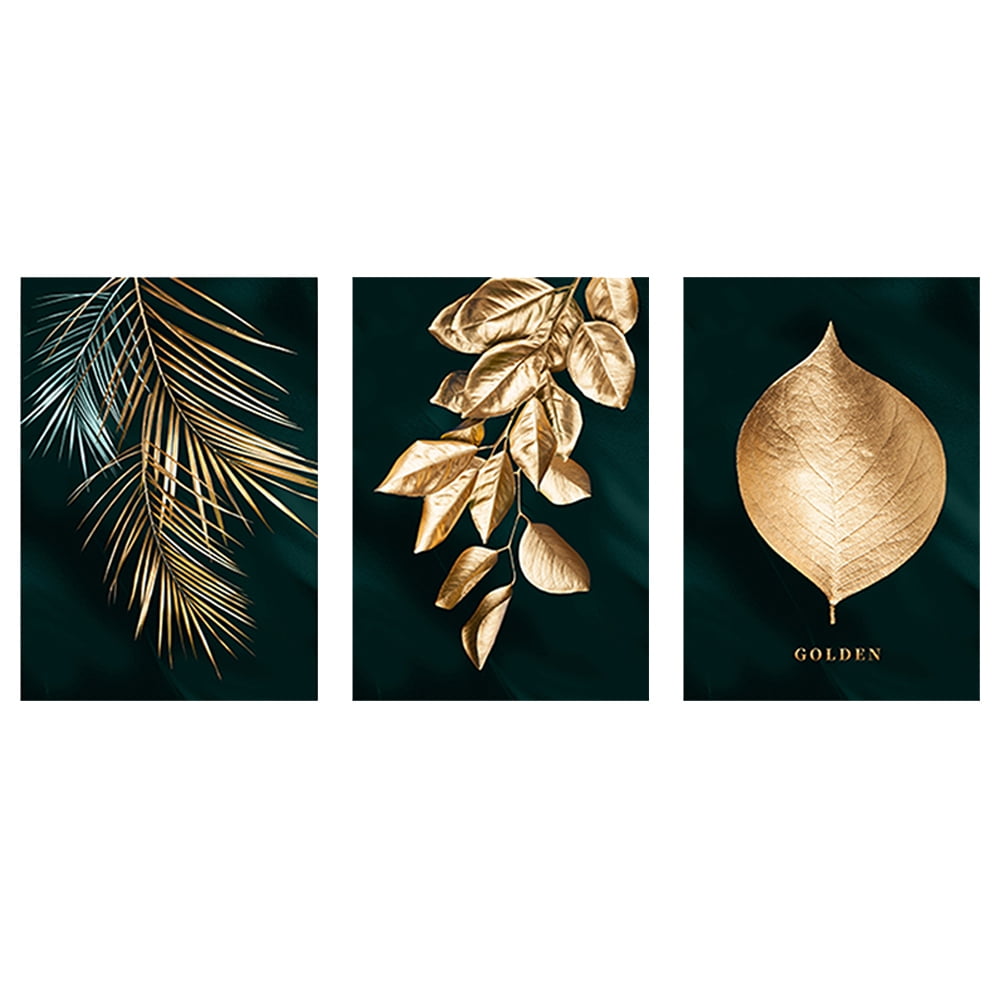 Nordic Triptych Plant Mural Restaurant Entrance Living Room Golden