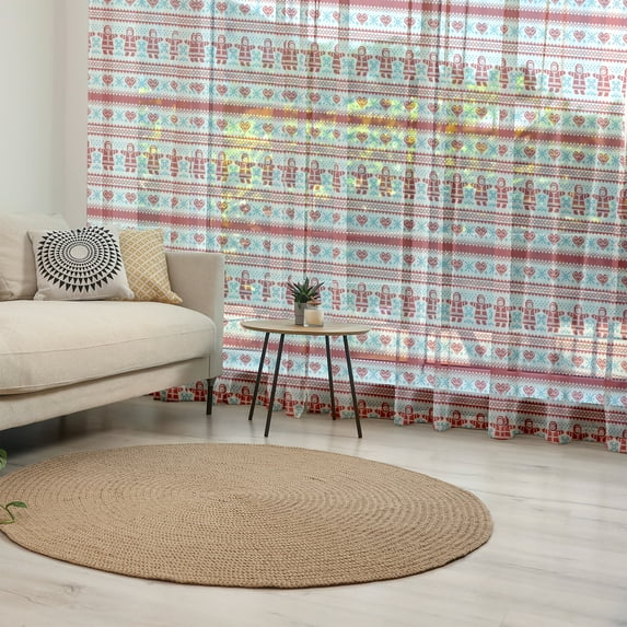 Nordic Tulle Curtains with Rod Pocket, Christmas Pattern with Winter Inspirations Scandinavian Motifs European, Sheer Drape for Wedding Party 2 Panels, 7 Sizes, Red Sky Blue White, by Ambesonne