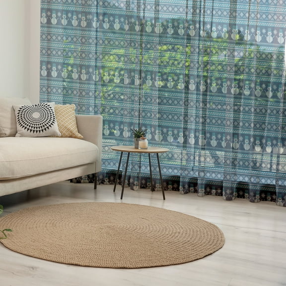 Nordic Tulle Curtains with Rod Pocket, Snowman Pattern Geometric Angled Lines Chevron Zigzag Knitting Design, Sheer Drape for Wedding Party 2 Panels, 7 Sizes, Turquoise Dark Blue, by Ambesonne