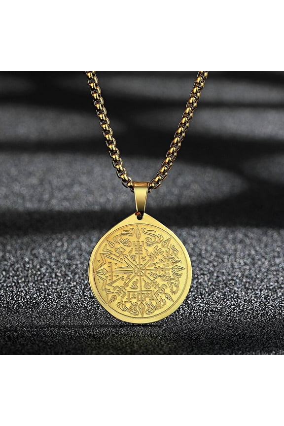 Nordic Vegvisir Viking Amulet Stainless Steel Necklace Compass Pagan Magic Pendant