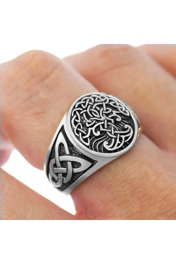 Nordic Viking 14K White Gold Ring Compass Tree of Life Viking Rune Wolf Men and Women Ring Jewelry Factory