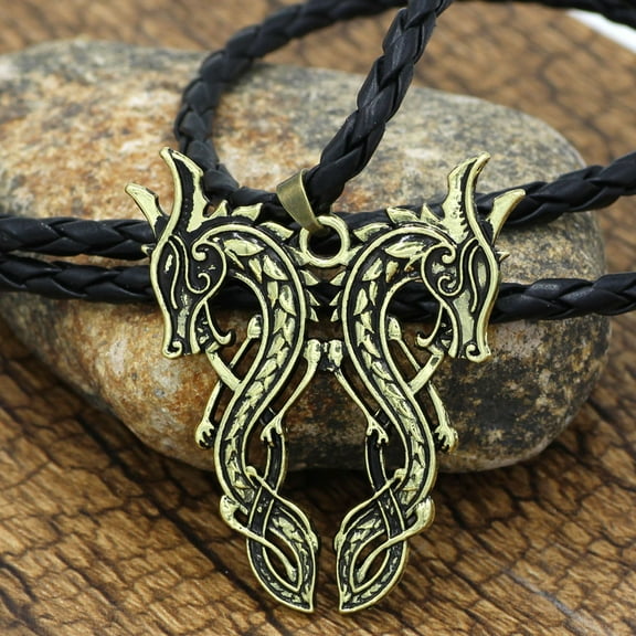 Nordic Viking All-match Double Dragon Necklace Pendant Long Accessories Sweater Chain