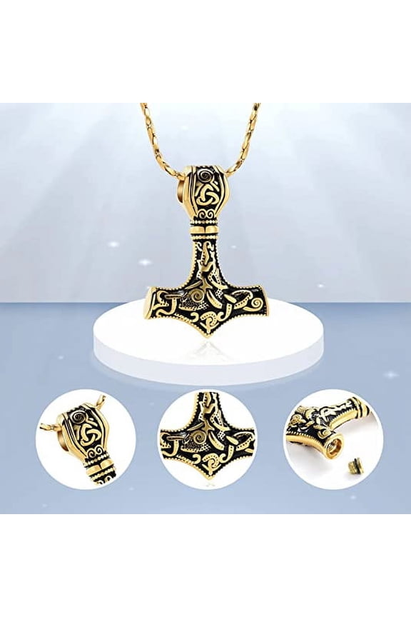 Nordic Viking Hammer Urn Necklace for Women/Men Celtic Tomahawk Cremation Pendant Memories Ashes Jewelry Keepsakes Ashes Holder Gifts for Loss of a Loved One
