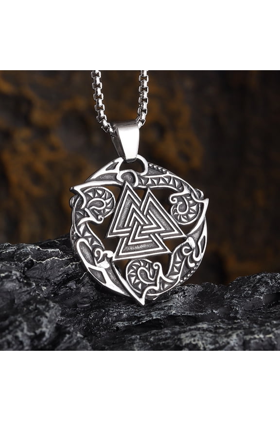 Nordic Viking Mjolnir Runes Necklace for Men, Vintage Dragon Amulet Norse Mythology Jewelry
