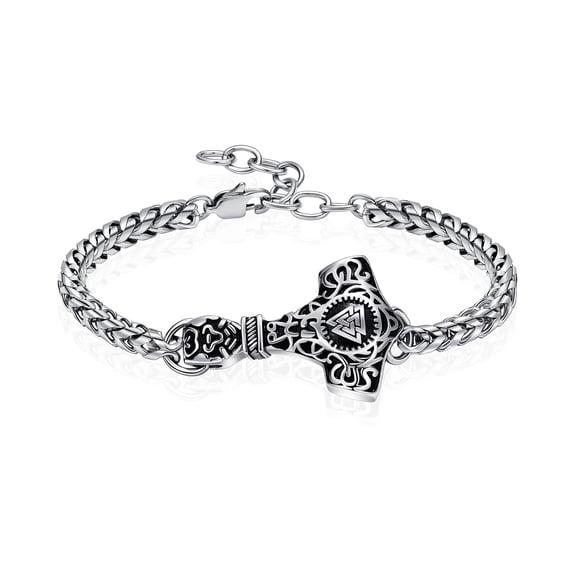 Nordic Viking Mjolnir Thor Hammer Urn Bracelet for Ashes Cremation Urn Bracelet for Men's Braided Leather / Stainless Steel Wristband Cuff Bangle Memorial Urn Jewelry