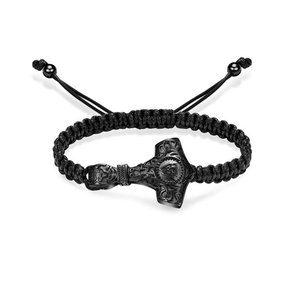 Nordic Viking Mjolnir Thor Hammer Urn Bracelet for Ashes Cremation Urn Bracelet for Men's Braided Leather / Stainless Steel Wristband Cuff Bangle Memorial Urn Jewelry