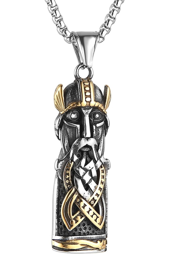 Nordic Viking Odin Necklace for Men Retro Stainless Steel Portrait of Odin Pendant Necklace Jewelry Gift