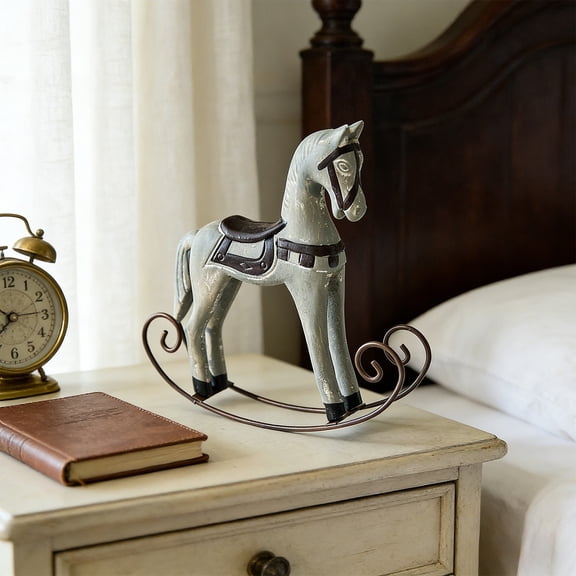 Nordic Vintage Rocking Horse Figurine, Distressed Wooden Tabletop Decor, Rustic Style Ornament for Living Room, Shelf & Bedroom, Set of 2