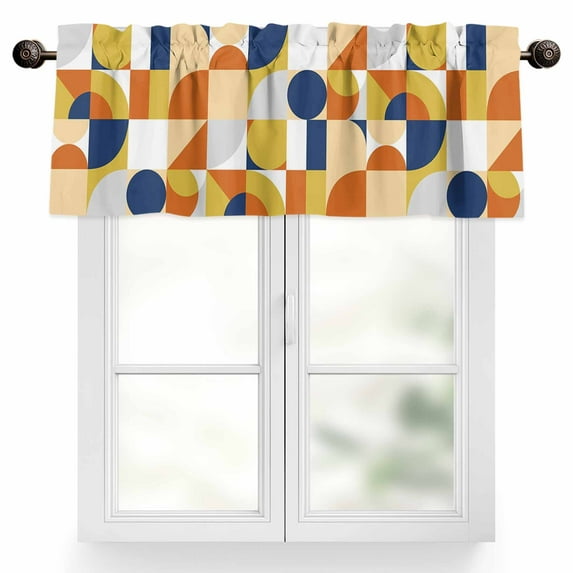 Nordic Vintage Valances for Windows, 54 x 18in, Yellow Blue Geometric Abstract Art Rod Pocket Kitchen Valance Curtain Light Filtering Window Treatments for Living Room Bedroom, 1 Panel