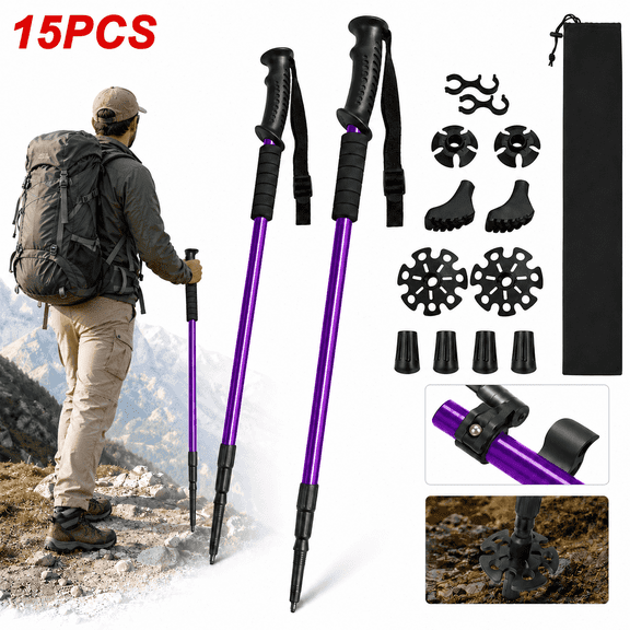 Nordic Walking Trekking Poles - 2 Sticks with Anti-Shock and Quick Lock System, Telescopic, Collapsible for Hiking, Camping, Mountaineering, Backpacking, Walking, Trekking, Seniors, Women, Men