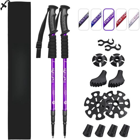 Nordic Walking Trekking Poles - 2 Sticks with Anti-Shock and Quick Lock System, Telescopic, Collapsible, Ultralight for Hiking, Camping, Mountaining, Backpacking, Walking, Trekking