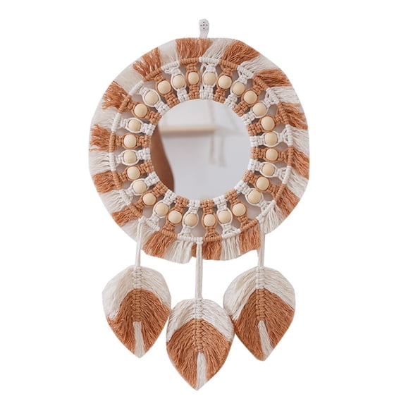 Nordic Wall Hanging Mirror Handwoven Cotton Rope Tapestry Ornament Crafts for Home Bathroom Bedroom Makeup Porch Mirrors
