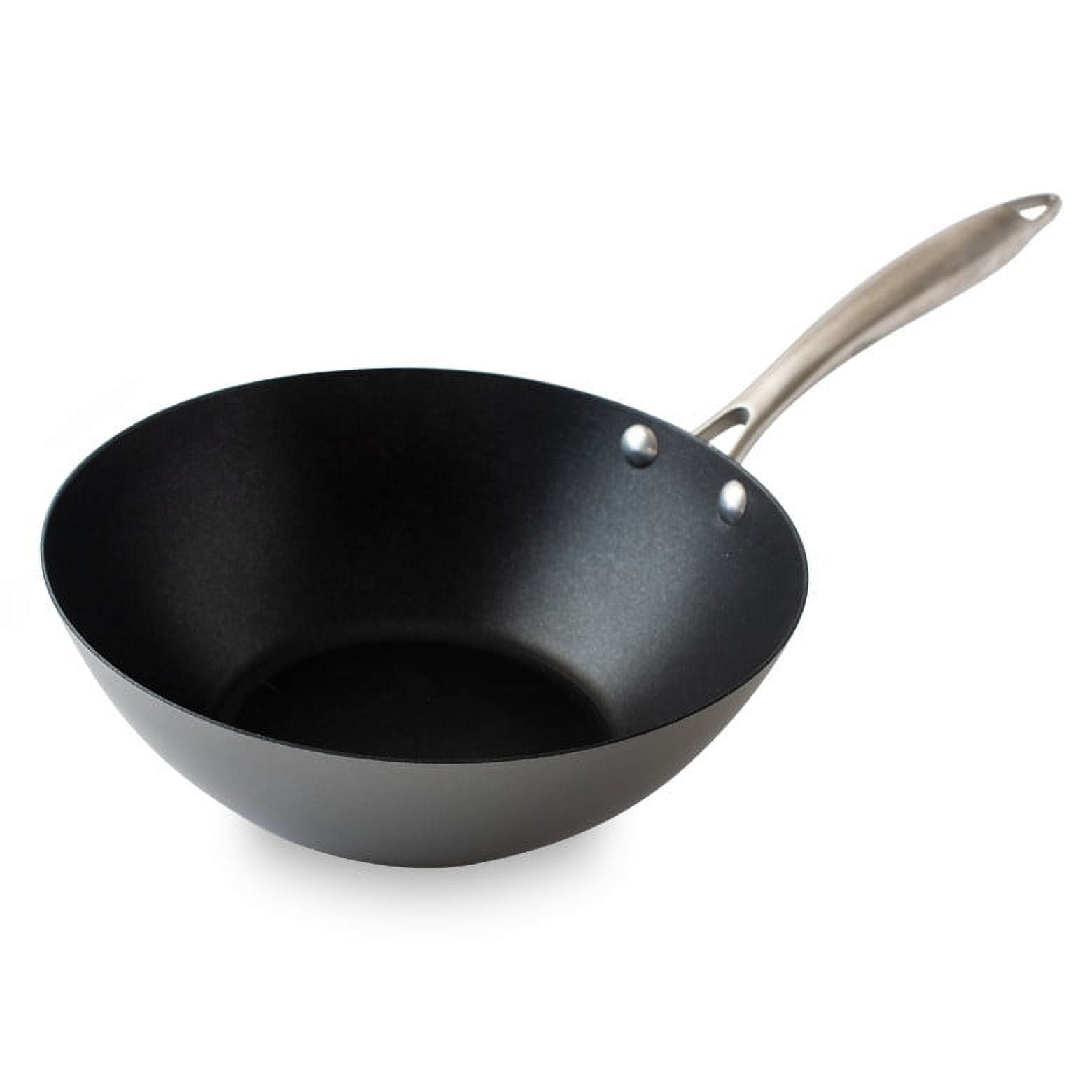 10-Inch Black Non-Stick Aluminum Wok with Stainless Steel Handle