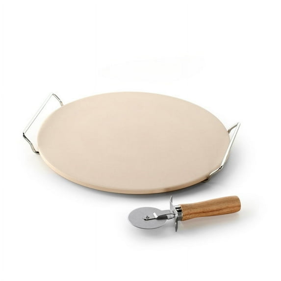 Nordic Ware 13 Inch Pizza Stone Set, Ceramic Stoneware, 10 Year Warranty, 3" X 13" X 2"