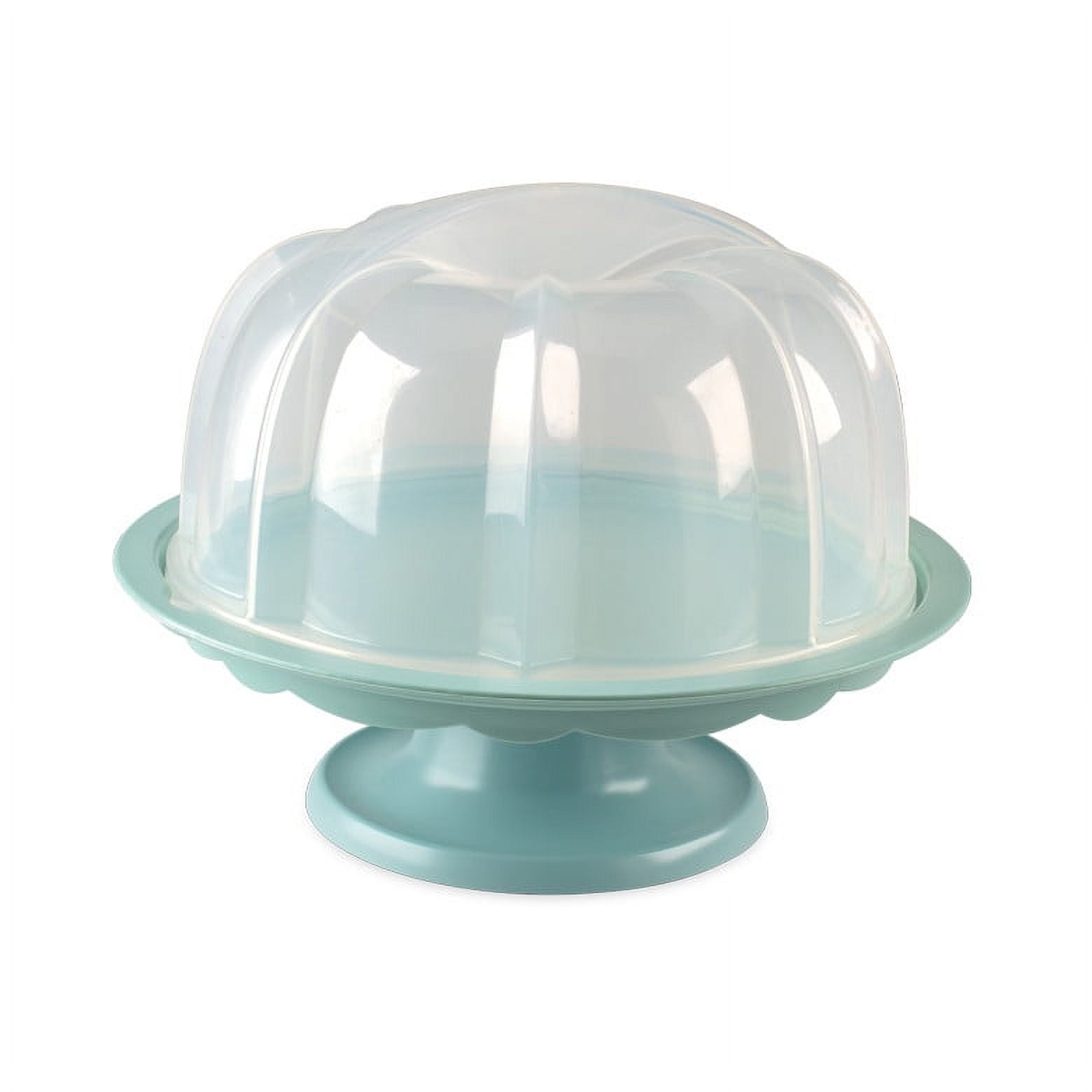Aqua Plastic Pedestal Cake Stand with Clear Dome