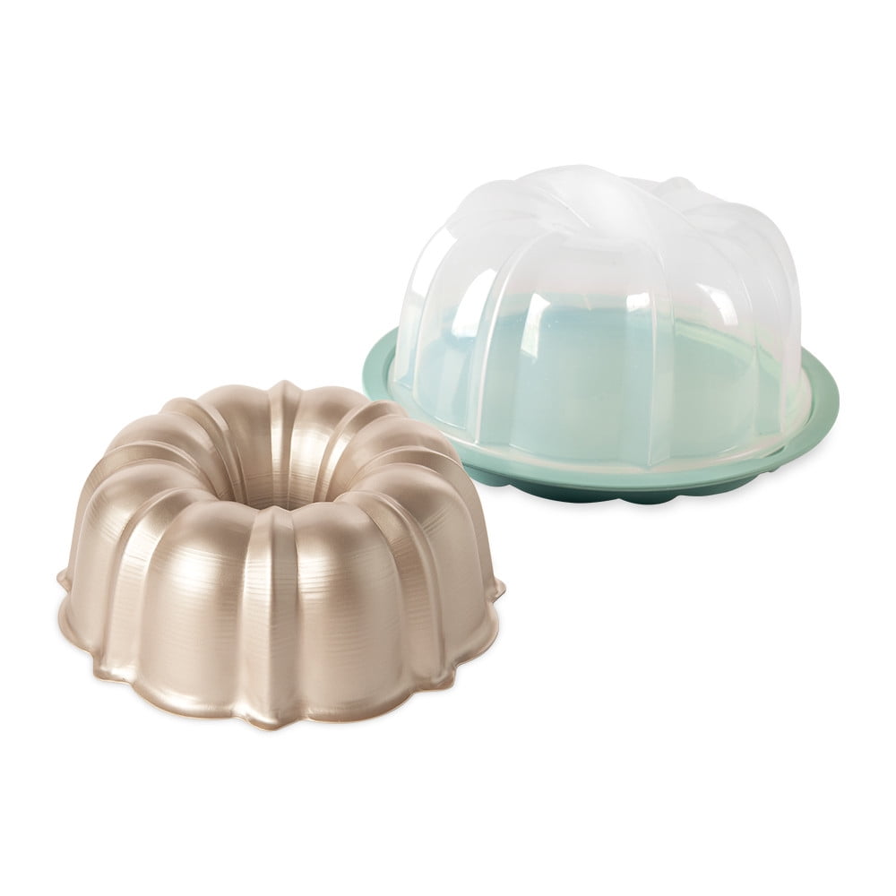 Nordic Ware 12-Cup Bundt Pan with Translucent Sea Glass Cake Keeper