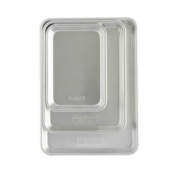 Nordic Ware Naturals 3 Piece Aluminum Bakeware Set with Jelly Roll, Quarter & Eighth Sheet Rectangular Cookie & Baking Sheet Pans