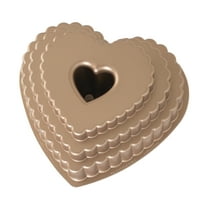 Nordic Ware Tiered Heart Bundt Nonstick Cast Aluminum Pan, Toffee, 10.4 L  x 9.6 W x 4.5 Height 