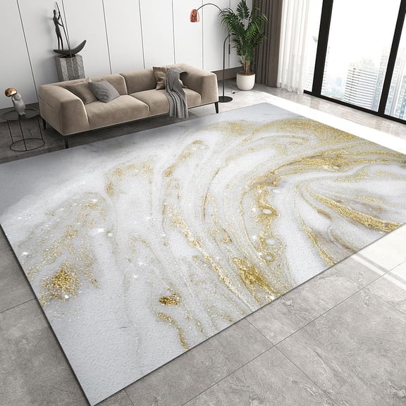 Nordic White Gold Art Washable Rug, Modern Abstract Marble Print Area Rug, Absorbent Non-Slip Thin Foldable Mat For Living Room Bedroom Kitchen Dorm Entryway Hallway 5x7ft