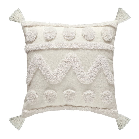Nordic White Throw Pillow for Case Wave Striped Tufted Textured Tassel Cushion C
