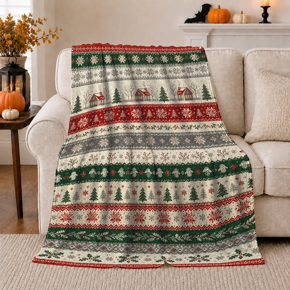 Nordic Winter Village Scene Feeley Style Winter Pattern, Festive Holiday Scene, Warm Flannel Blanket for Living Room and Reading Nook, Art Lovers Friendship Gift, Festive Home Decor