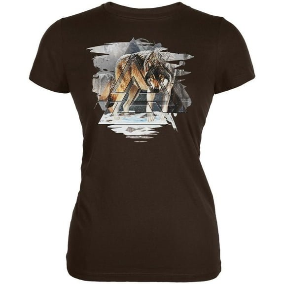 Nordic Wolves of Winter Juniors Soft T Shirt Brown LG