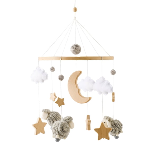 Nordic Wooden Star Sheep Mobile, Safe Sensory Toy for Newborns Nursery Decor & Infant Development