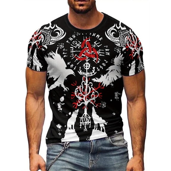 Nordic ancient warriors Viking 3D digital printing T-shirt summer men's fun pattern T-shirt polyester fabric loose large size fashion trend cool rock style top