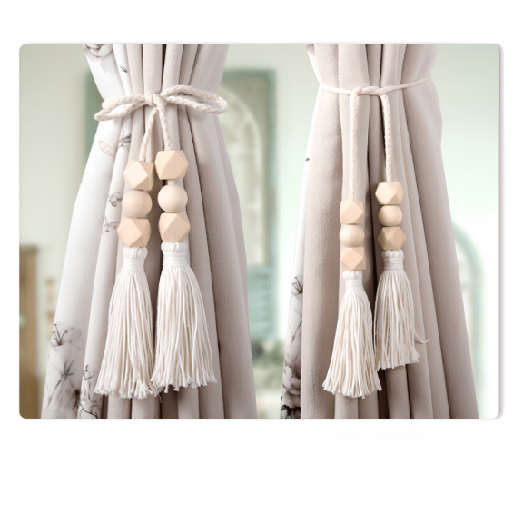 Nordic minimalist wooden beads and tassels Curtain Tiebacks