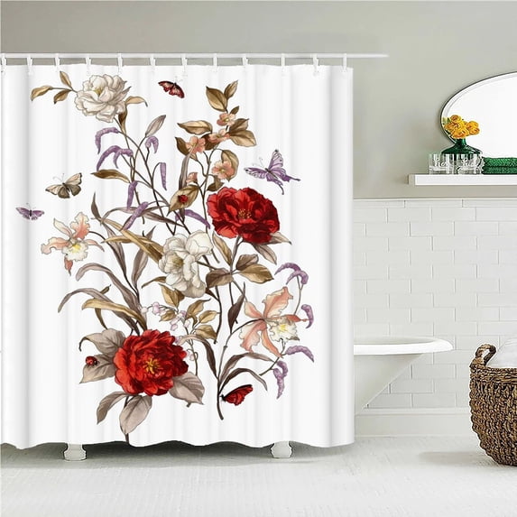 Nordic style Flower Leaf Plant Printed Fabric Shower Curtains Floral Bath Screen Waterproof Products Bathroom Decor with