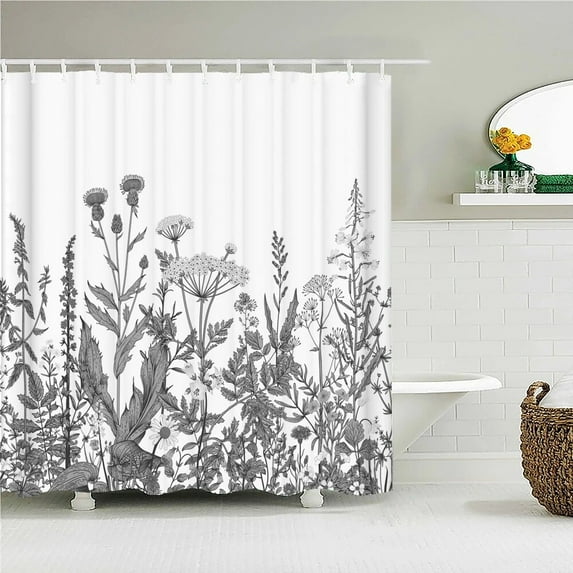 Nordic style Flower Leaf Plant Printed Fabric Shower Curtains Floral Bath Screen Waterproof Products Bathroom Decor with