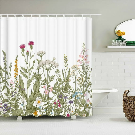 Nordic style Flower Leaf Plant Printed Fabric Shower Curtains Floral Bath Screen Waterproof Products Bathroom Decor with