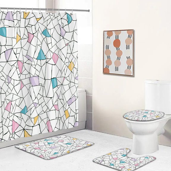 Nordic style Mosaic Geometric Patterns Print Shower Curtain Waterproof Bathroom Curtains Home Decor Non-Slip Rugs Bath Mat Set