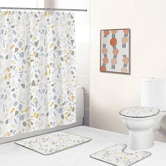 Nordic style Mosaic Geometric Patterns Print Shower Curtain Waterproof Bathroom Curtains Home Decor Non-Slip Rugs Bath Mat Set