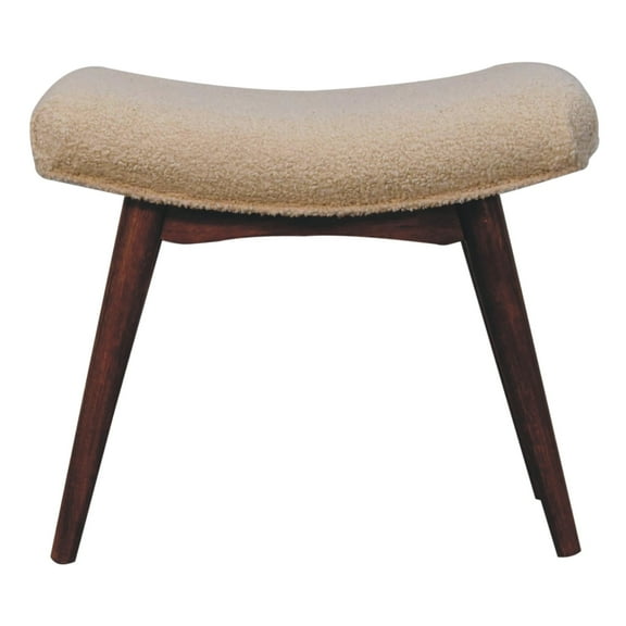 Nordic-style Solid Wood Curved Bench Covered With Boucle Fabric Handwoven Frame And Seat