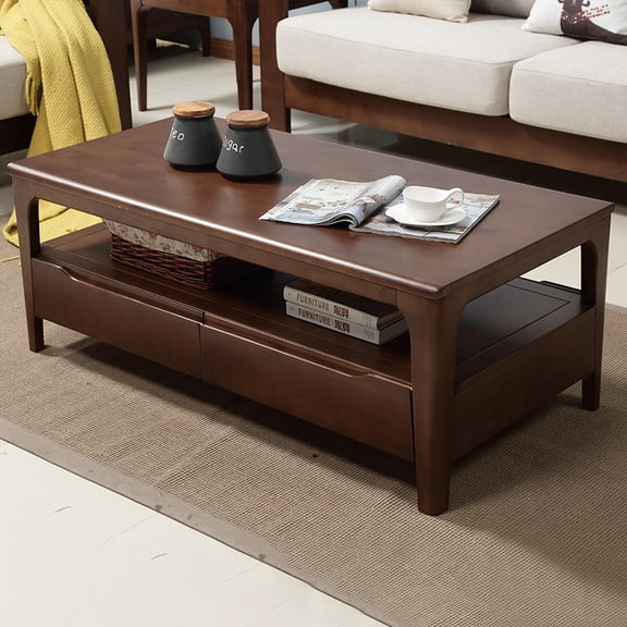 Nordic style solid wood tea table with rectangular drawers for storage, square table for household living room, wooden tea table, small tea table for drinking tea