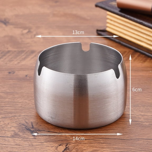 Nordic style thickened stainless steel ashtray with anti drop and high temperature resistance, suitable for both living room and office desk, large capacity ash storage tray -14CM natural color