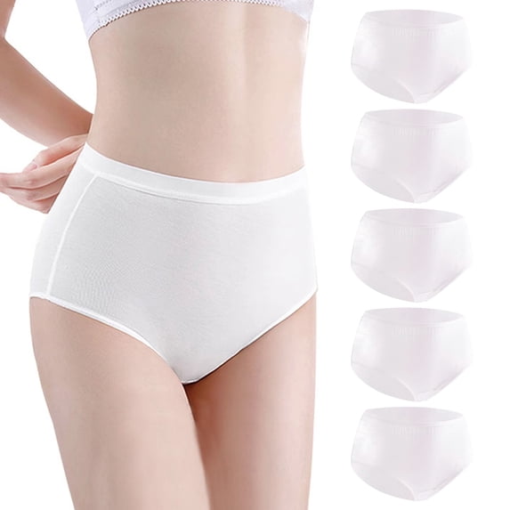 NordicNest 5‑Pack Individually Sealed Disposable Cotton Underwear for Women, Super Stretchy Hygienic Ladies Panties for Travel Postpartum Period L‑XXXL White