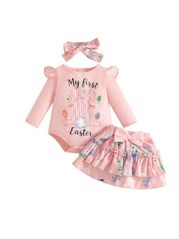 Baby Girl First Easter Outfit 2PCS My 1st Birthday Romper Tutu Skirt Set for Cake Smash Photo