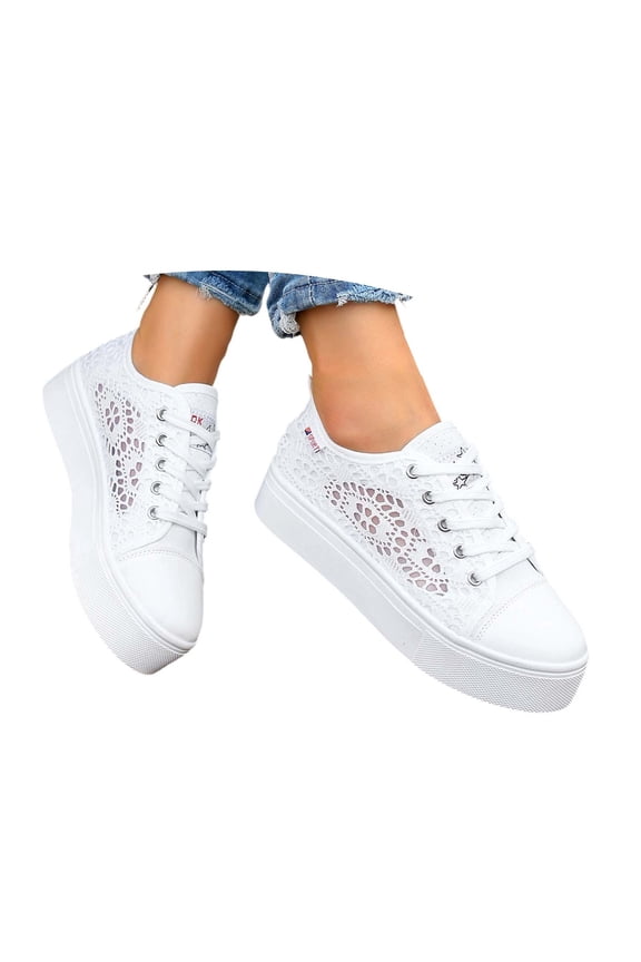Breathable Hollow Out Lace Up Casual Sneakers For With Wide Toe And Thick Midsole – /Summer Flat Footwear For Everyday Wear Womens Business Casual Shoes Comfortable