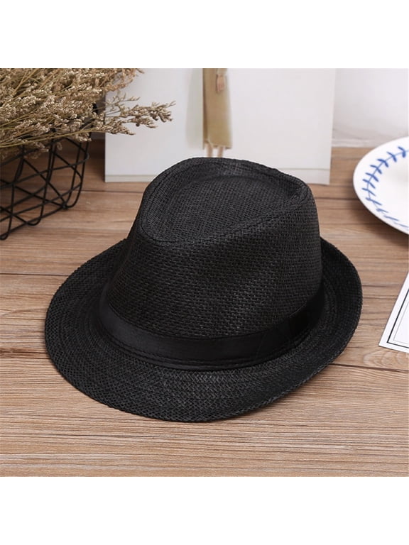 Children Kids Summer Beach Straw Hat Jazz Panama Trilby Fedora Hat Gangster Cap
