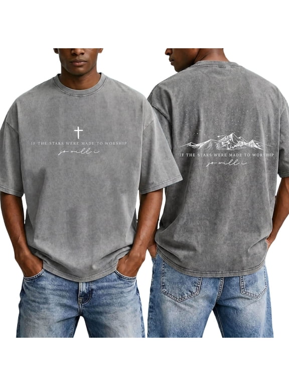 Christian Shirt for Men Women Faith Jesus Cross Bible Verse Shirts Oversized Vintage God Graphic Tee Top,M,#01-Grey