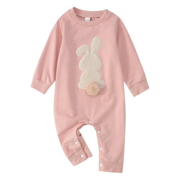 NordicNest Easter Outfit Baby Girl Boy Long Sleeve Crewneck Bunny Embroidery Romper Jumpsuit Cute Clothes