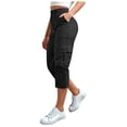 thumbnail image 1 of NordicNest Elastic Waist Cargo Capris for Women, High Waist Capri Pants for Women with Pockets, Casual Summer Capris Black L, 1 of 5