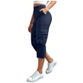 thumbnail image 1 of NordicNest Elastic Waist Cargo Capris for Women, High Waist Capri Pants for Women with Pockets, Casual Summer Capris Navy M, 1 of 5
