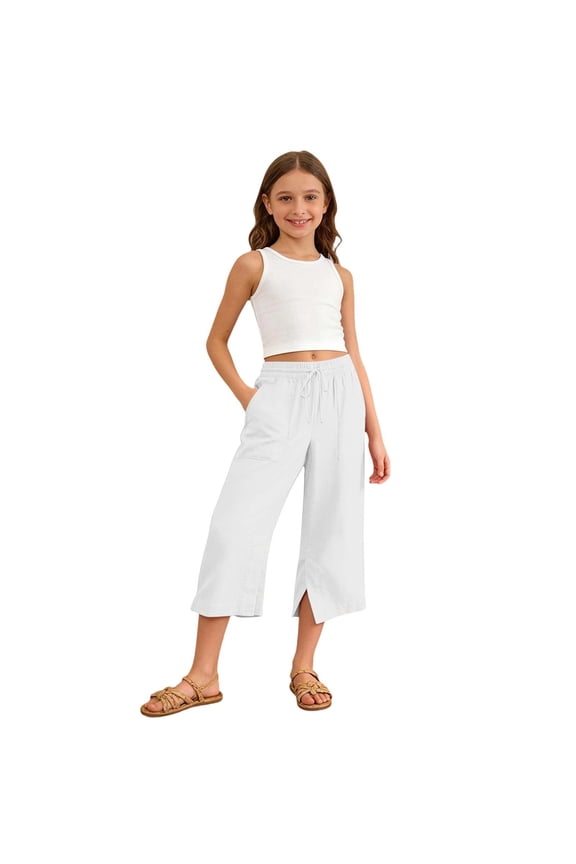 Girls Casual Ponte Pants For Girls, Comfortable Solid Loose Fit Half Length Trousers For Everyday Play, Soft Waistband Easy Care Kids Casual Capri Pants 5‑15Y