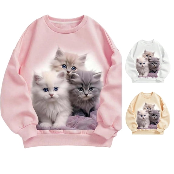 NordicNest Girls Cozy Cat Graphic Hoodie Sweatshirt For Kids Comfortable Everyday Wear For School And Play Toddler Sweaters